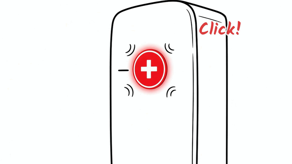 Illustration of a fridge-magnet stick inside a house.